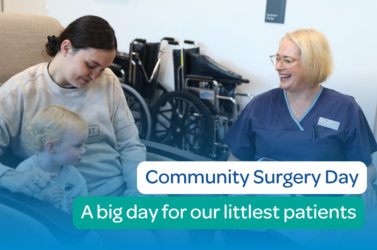 A nurse helping one of our littlest patients get ready for their surgery at our most recent community day